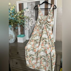 Abercrombie & Fitch Cinched Neck Slip Midi Dress XL XLT Cream green floral